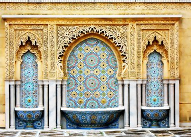Fas girdabı mozaik dekorasyonu. Geleneksel Arap İslami cami motifi. Cami dekorasyonu ögesi