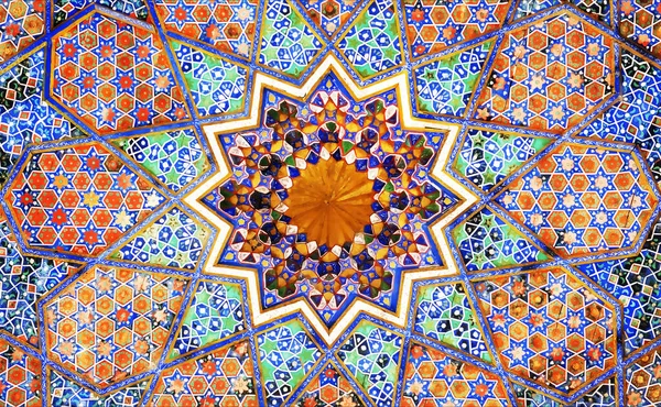 Moroccan旋涡跟踪镶嵌画装饰 传统的阿拉伯伊斯兰清真寺主题背景 清真寺装饰部分 — 图库照片