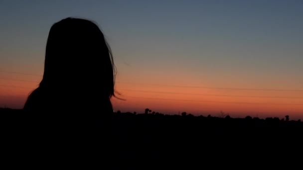 Ultra Silhouet Van Jonge Vrouw Met Dramatische Zonsondergang Hemel Achtergrond — Stockvideo
