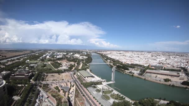 Ultra Timelapse Horisonten Centrum Sevilla Som Registrerar Solnedgången Och Molnen — Stockvideo