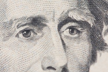 20 dolarlık banknot. 20 dolarlık banknot. Sırayla yerleştirilen banknotlar, ABD Başkanı Jackson'ın yüzü.
