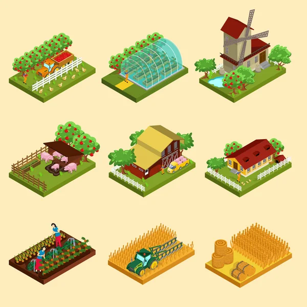 Conjunto de granja isométrica — Vector de stock