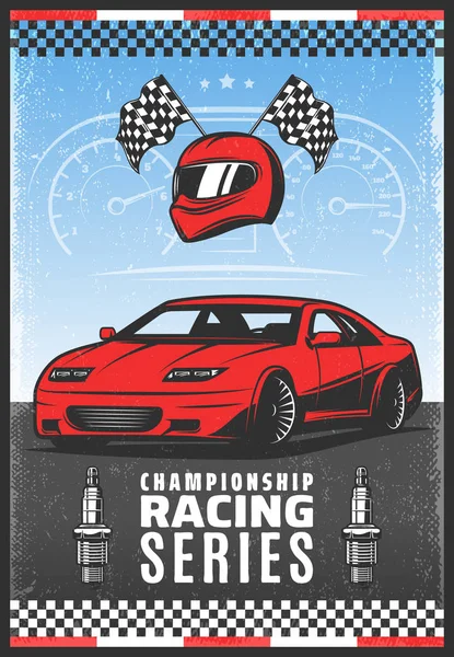 Cartel de carreras de coches deportivos de color vintage — Vector de stock