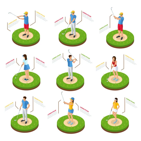 Isometrische Golfers Set — Stockvector