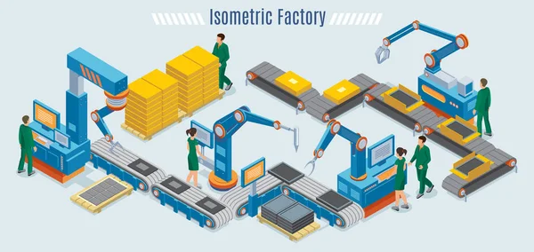 Modelo de fábrica industrial isométrico —  Vetores de Stock