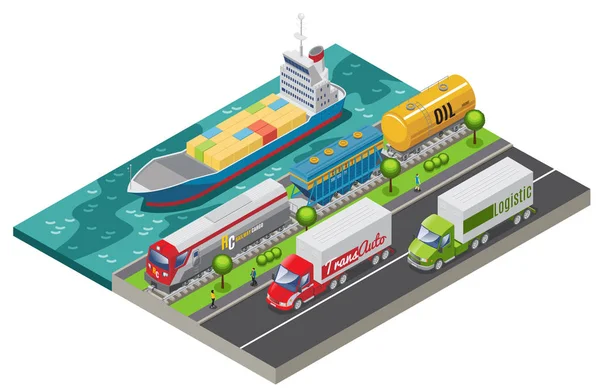 Konsep Transportasi Logistik Isometrik - Stok Vektor