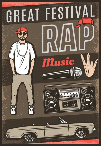 Vintage gekleurd Rap Muziek Festival Poster — Stockvector