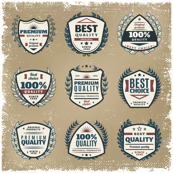 Set di emblemi di qualità Premium colorati — Vettoriale Stock