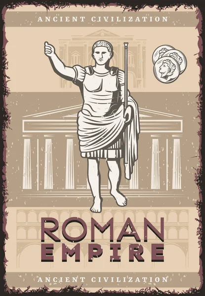 Vintage Római Birodalom Plakát Felirat Julius Caesar Érméket Épületek Ókori — Stock Vector