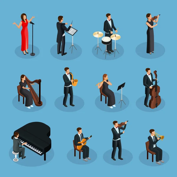 Collezione Isometrica Persone In Orchestra — Vettoriale Stock