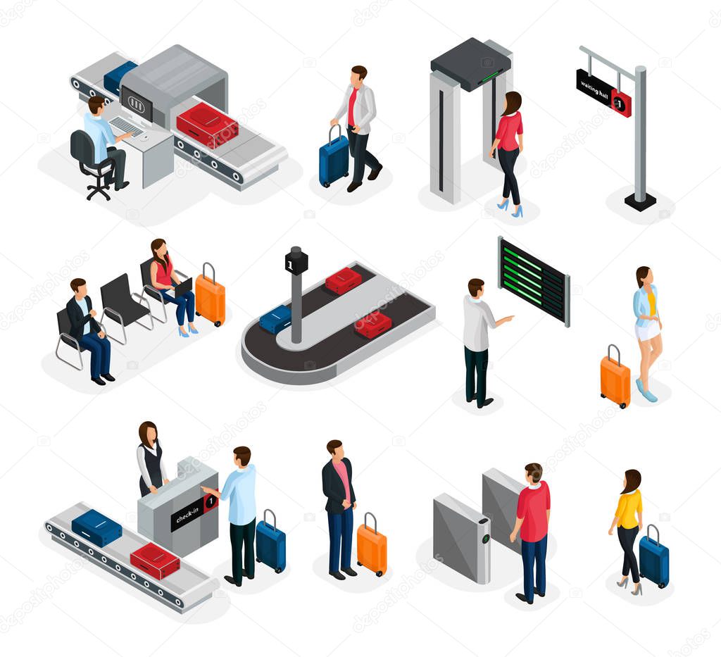 Isometric People In Airport Set