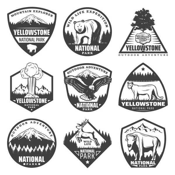 Вінтаж чорно-білий Національний парк ярлики набору — стоковий вектор