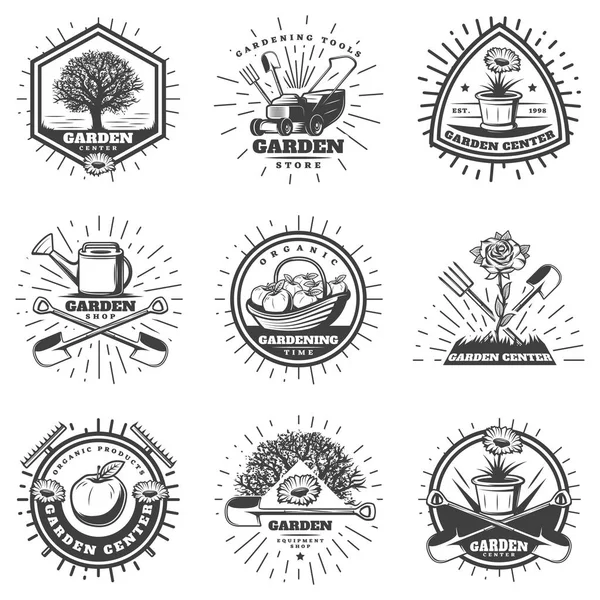 ビンテージ白黒園芸ロゴ セット — ストックベクタ