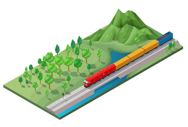 Ізометричного залізничні логістичний перевезення концепції — стоковий вектор