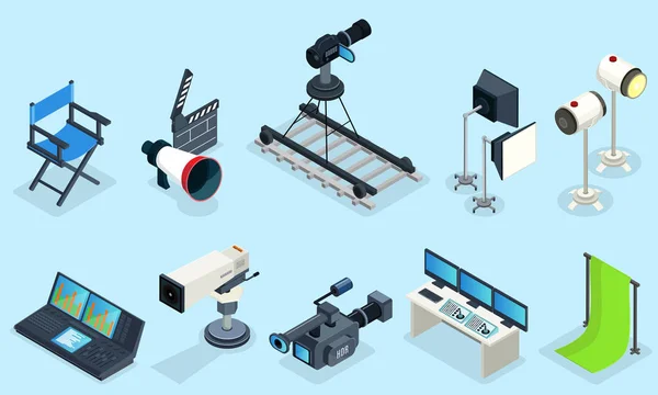 Isometrische cinematografie elementen Set — Stockvector