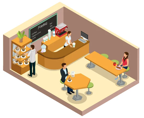 Isométrico Cafetería Concepto Interior — Vector de stock