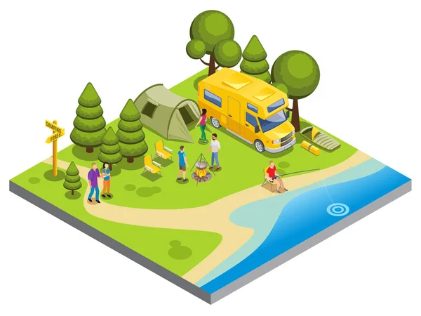 Concept de Camping Isometric — Image vectorielle