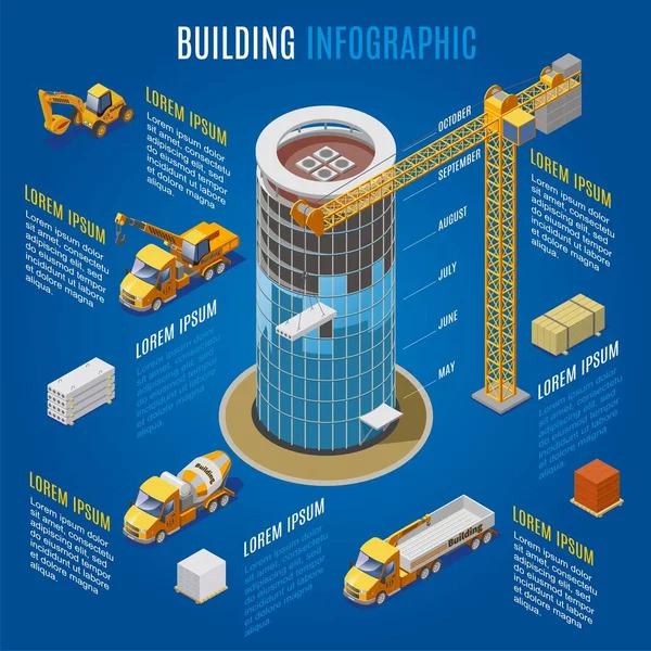 Conceito Infográfico de Construção Moderna Isométrica — Vetor de Stock