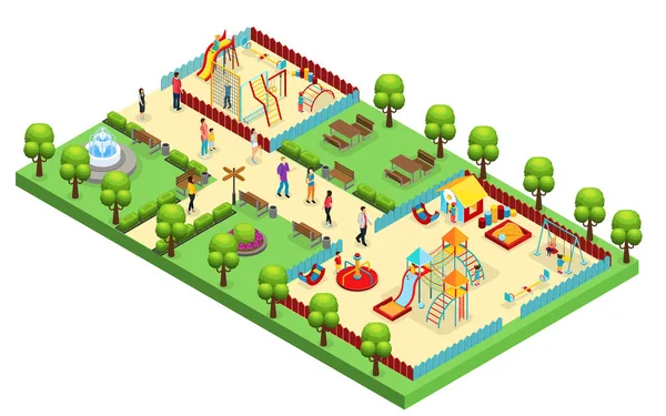 Isometric Amusement Park Concept — Stock Vector