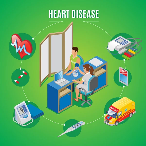 Isometrisk hjärtat hälsa övervakning koncept — Stock vektor