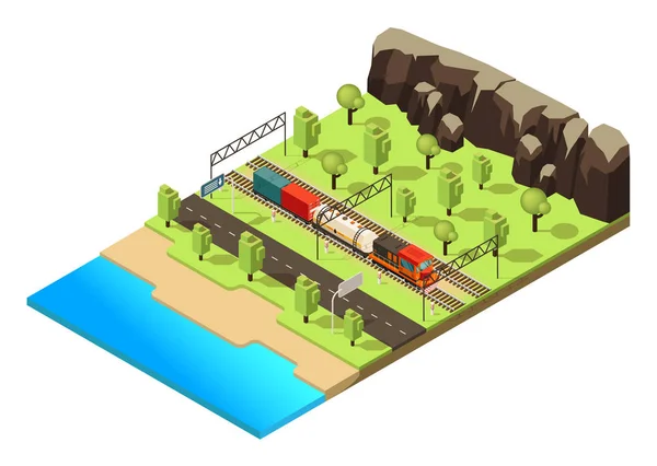 Концепція ізометричної залізничні перевезення — стоковий вектор