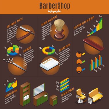İzometrik kuaför dükkanı Infographic şablonu