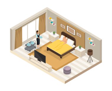 İzometrik kahvaltı otel hizmeti kavramı