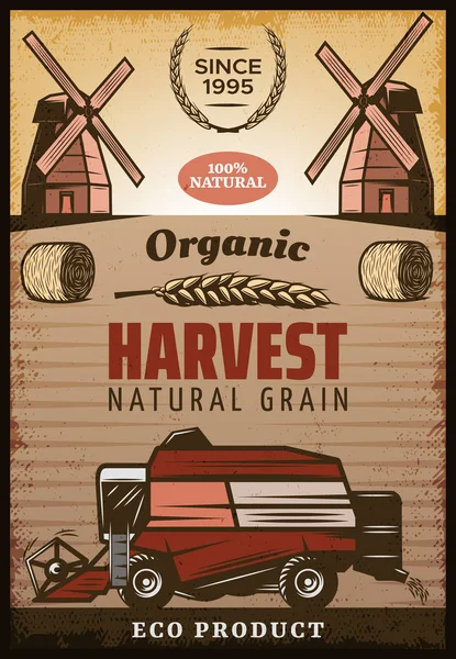 Cartaz de colheita agrícola colorido vintage — Vetor de Stock