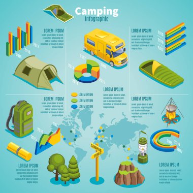 İzometrik yaz kamp Infographic şablonu