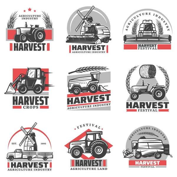 Vintage Harvesting Emblems Set — Stock Vector