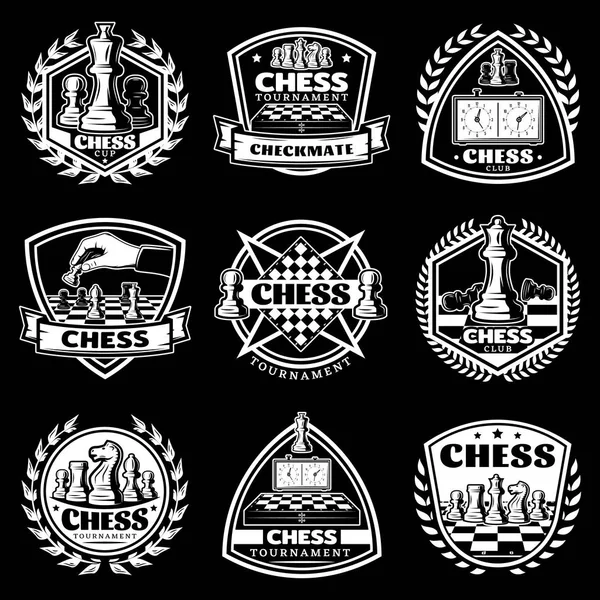 Vintage blanc Logos d'échecs ensemble — Image vectorielle