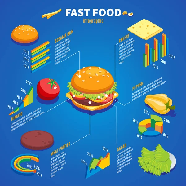 아이소메트릭 패스트 푸드 Infographic 서식 파일 — 스톡 벡터