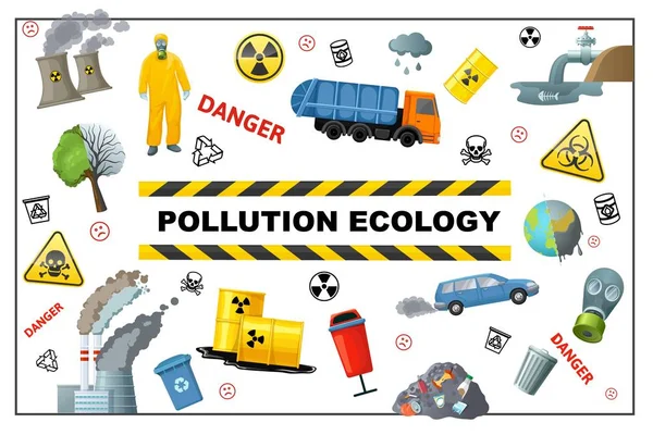 平面生态污染概念 — 图库矢量图片