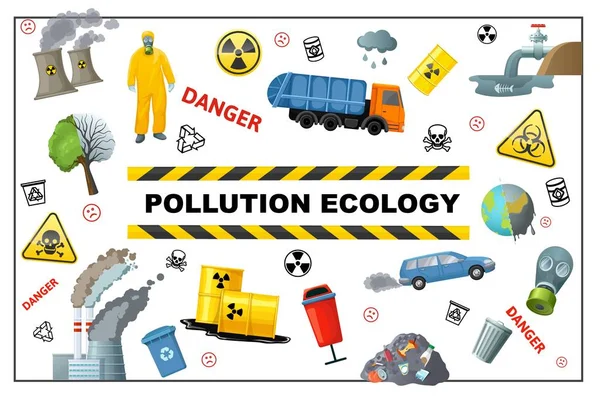 Concepto de contaminación ecológica plana — Vector de stock