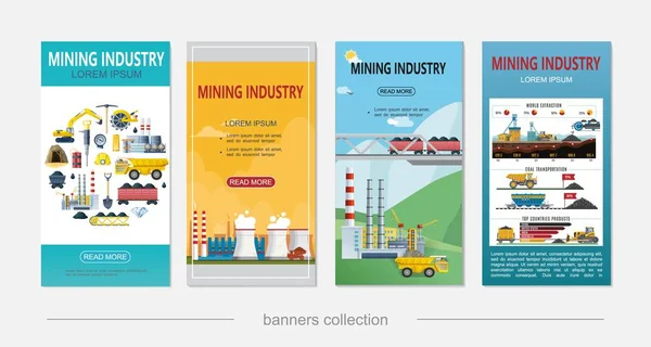 Platte mijnbouw industrie verticale Banners — Stockvector