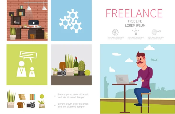 Conceito Infográfico de Freelance Plano —  Vetores de Stock