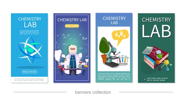 Banners verticales de laboratorio de química plana — Vector de stock