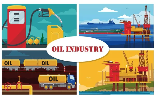Conceito de Indústria de Petróleo Plano — Vetor de Stock