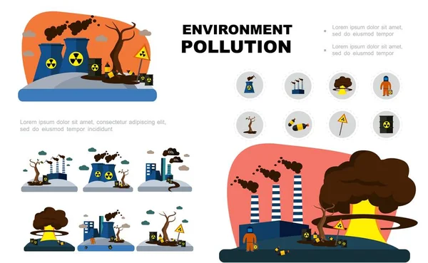 Элементы плоского загрязнения окружающей среды — стоковый вектор