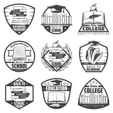 Vintage tek renkli eğitim etiketleri kümesi