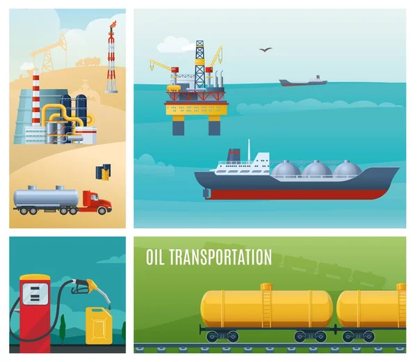 Composizione variopinta dell'industria petrolifera piatta — Vettoriale Stock