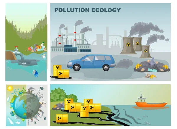 Medio ambiente plano Composición de la contaminación — Vector de stock