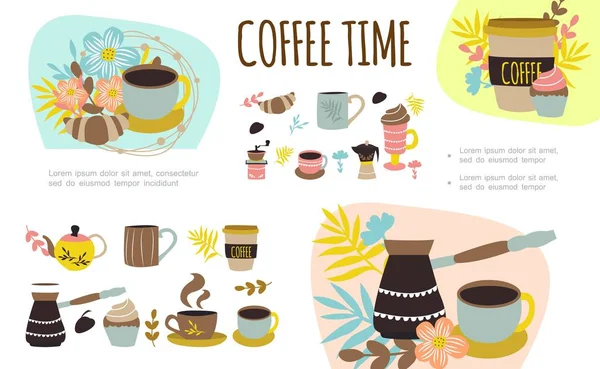 平咖啡时间五颜六色的构成 — 图库矢量图片