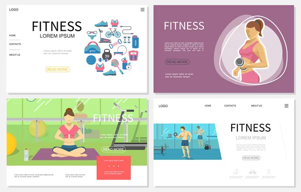 Conjunto de sitios web de fitness plano — Vector de stock