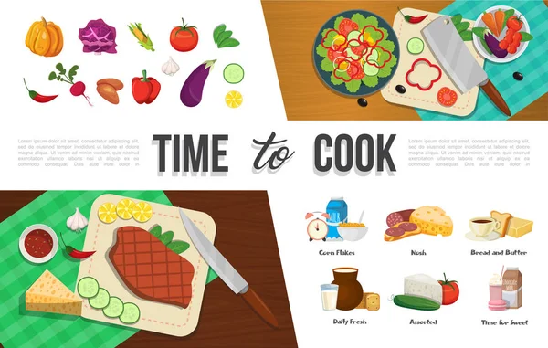 Düz sağlıklı gıda öğeleri koleksiyonu