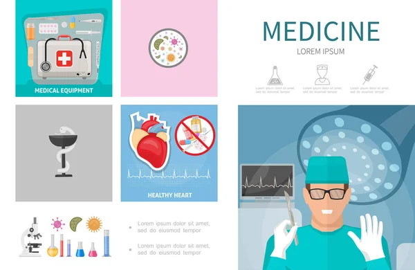 Modello infografico di medicina piatta — Vettoriale Stock