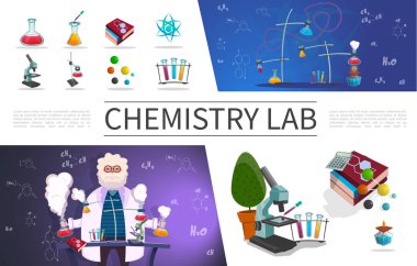 Düz laboratuvar araştırma öğeleri kümesi