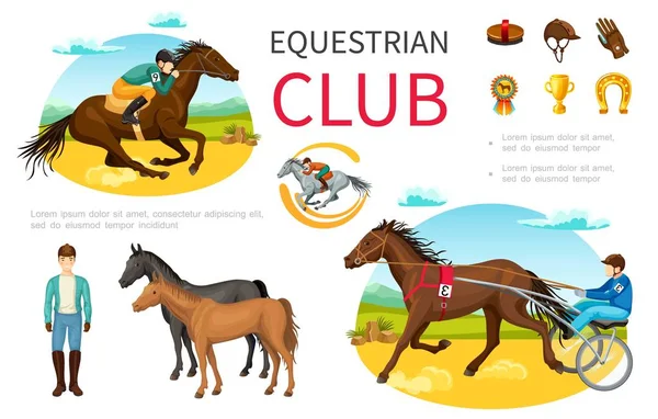 Desenhos animados equestre Sport Elements Set — Vetor de Stock