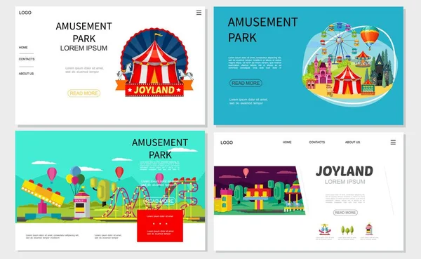 Flat Amusement Park Websites Set — Stock Vector