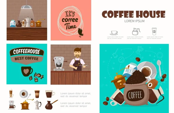 Lapos Coffee Shop Infographic koncepció — Stock Vector